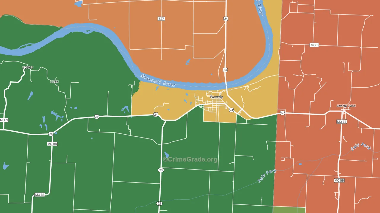 Waverly, MO Map of Burglary Rates