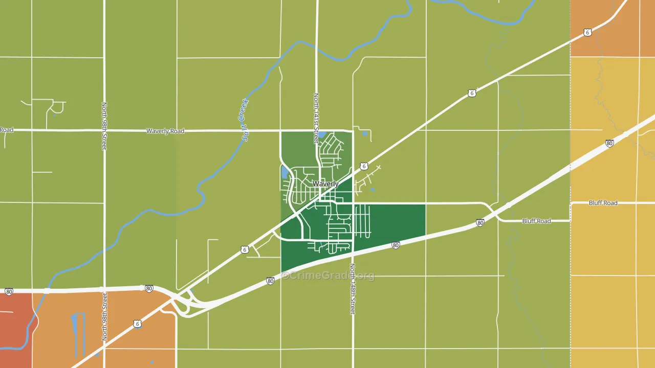 Waverly, NE Map of Burglary Rates