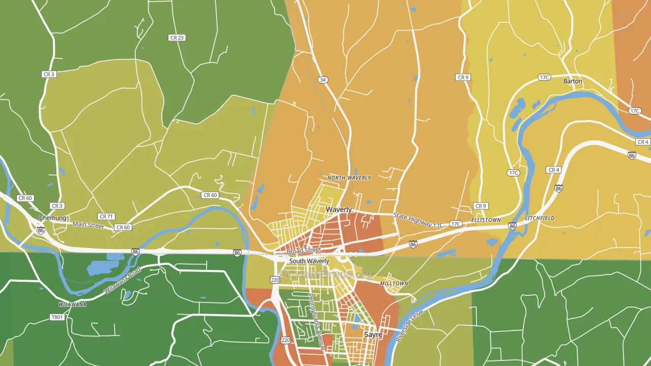 Waverly, NY Map of Burglary Rates