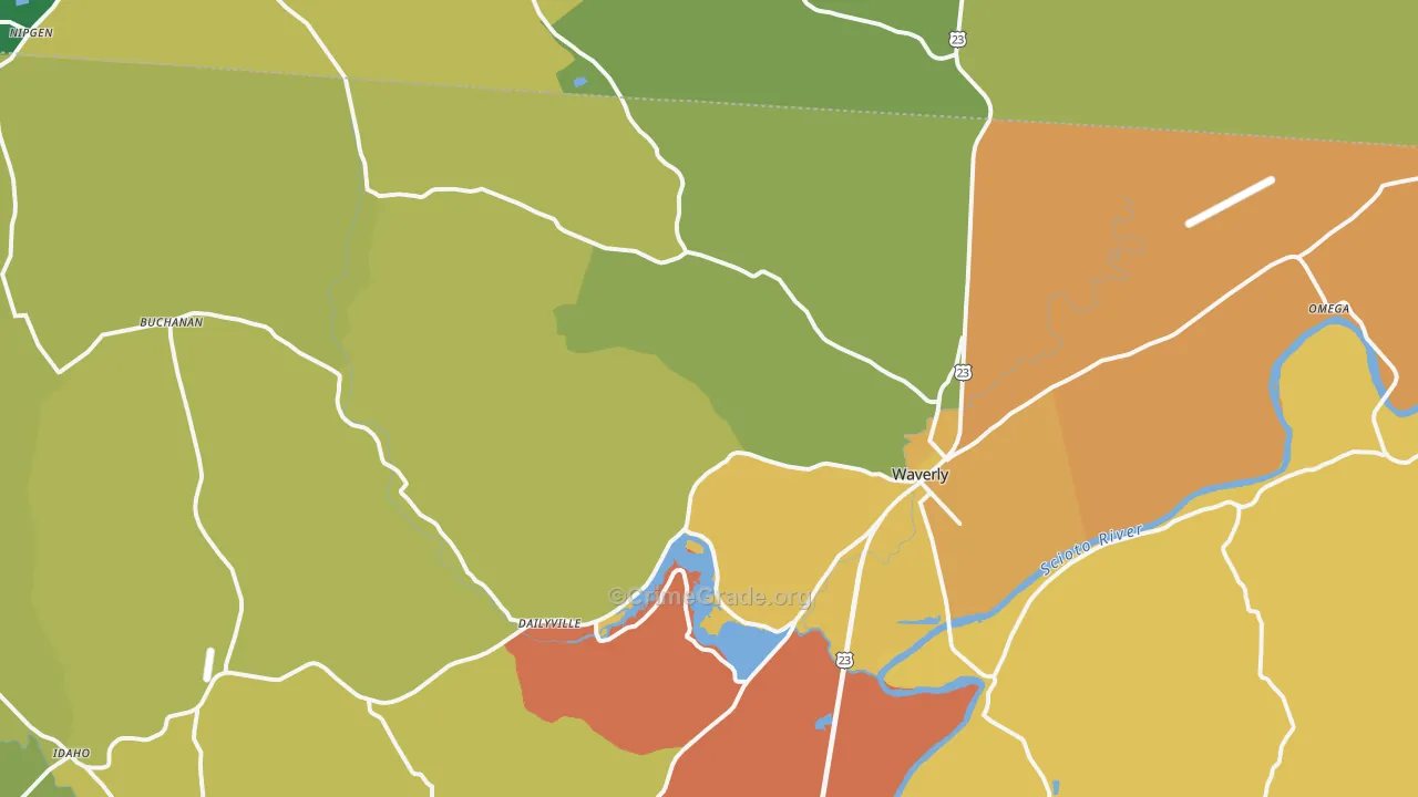 Waverly, OH Map of Burglary Rates