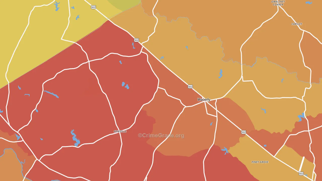 Waverly, VA Map of Burglary Rates