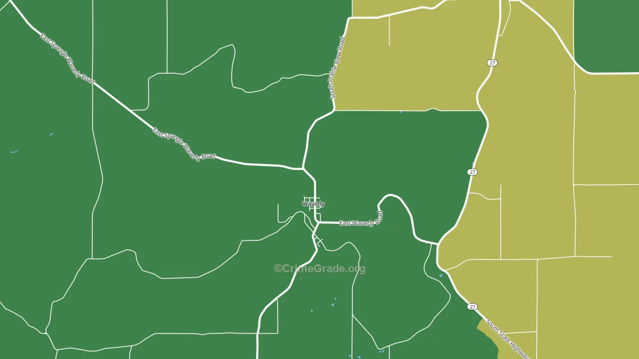 Waverly, WA Map of Burglary Rates