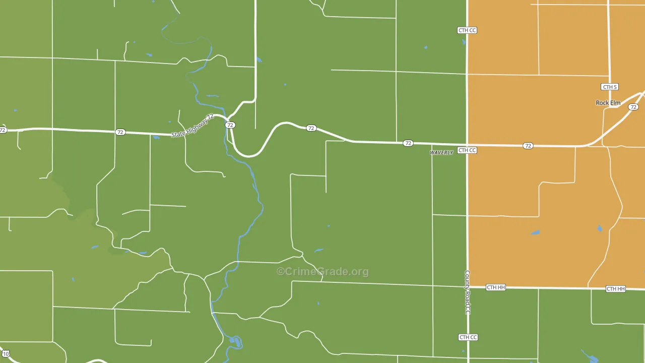 Waverly, WI Map of Burglary Rates