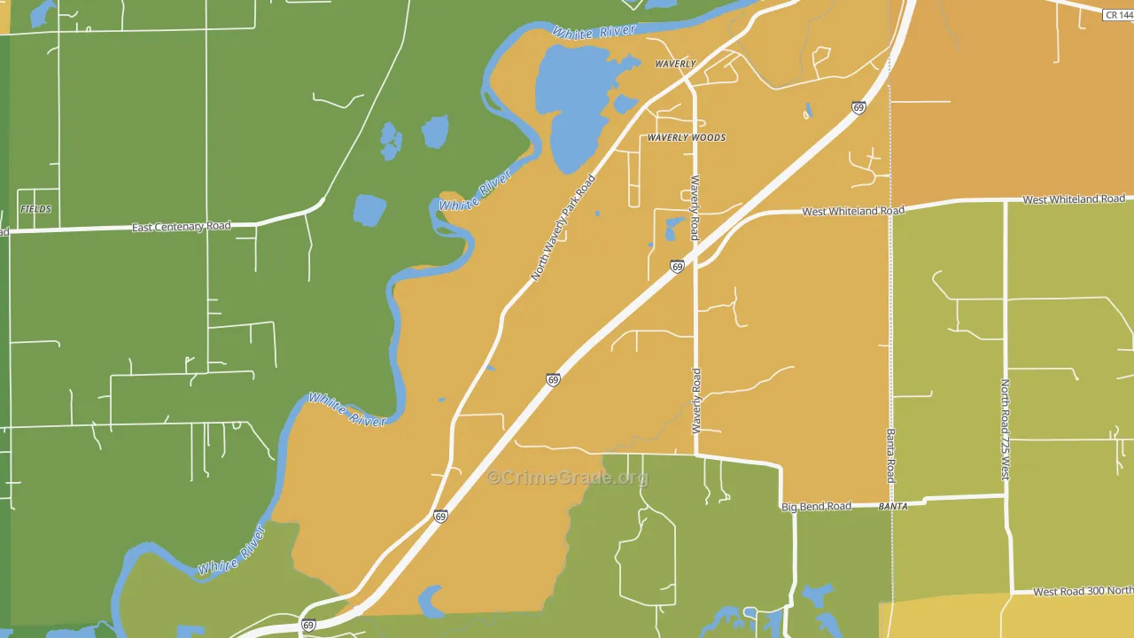 Waverly Woods, IN Map of Burglary Rates