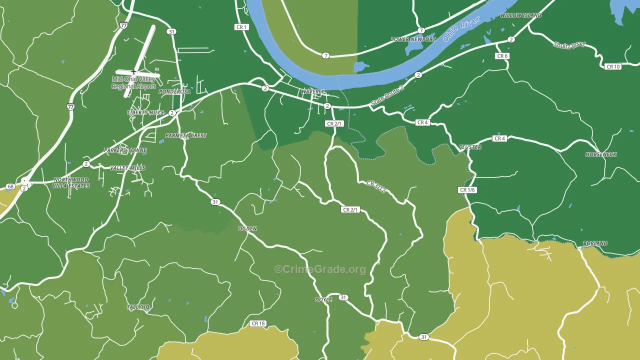 Waverly, WV Map of Burglary Rates