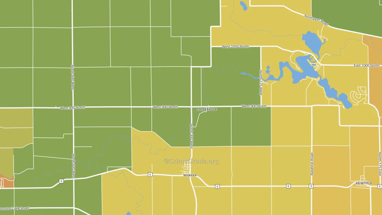 Wawaka, IN Map of Burglary Rates