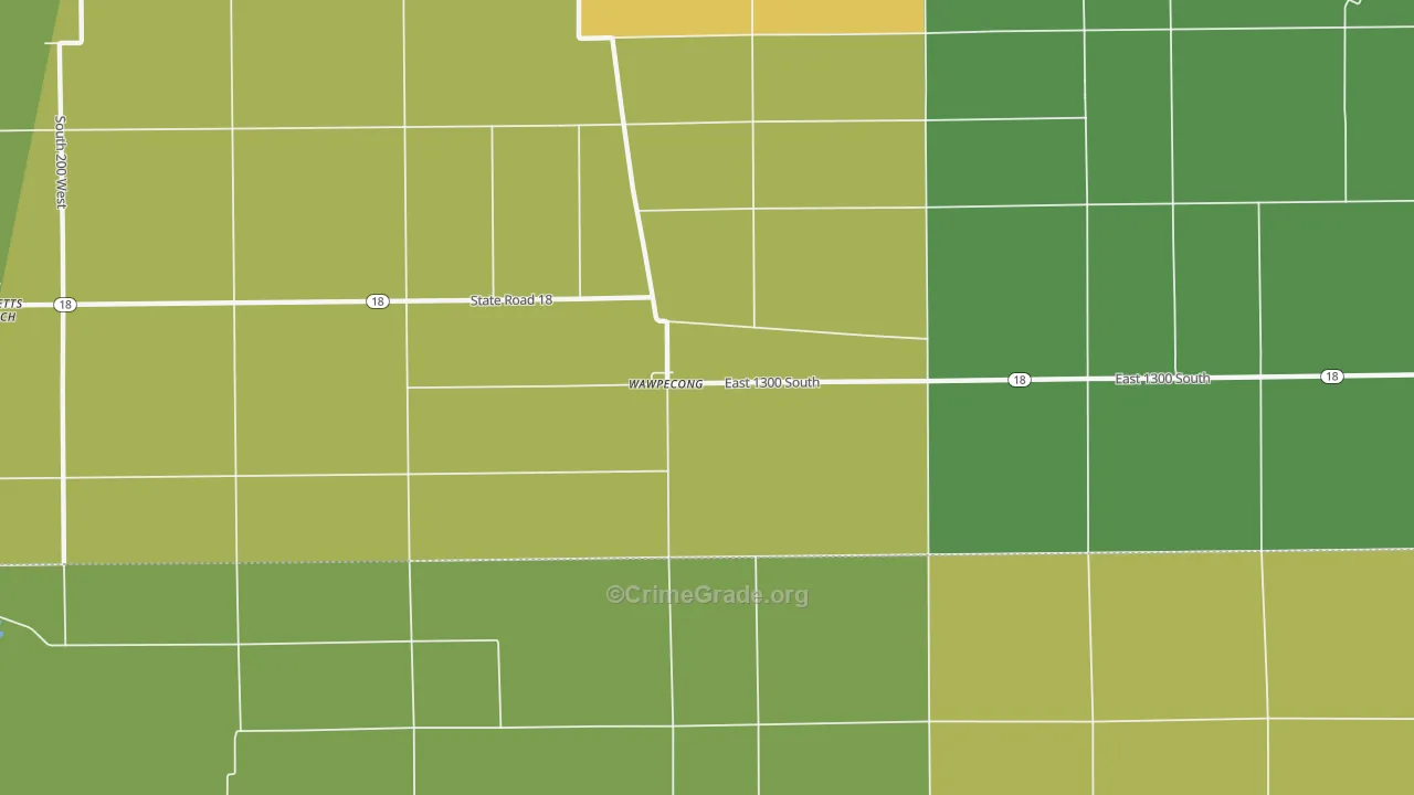 Wawpecong, IN Map of Burglary Rates