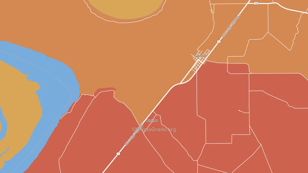 Waxhaw, MS Map of Burglary Rates