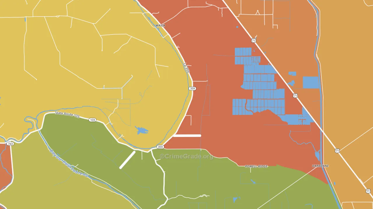 Waxia, LA Map of Burglary Rates