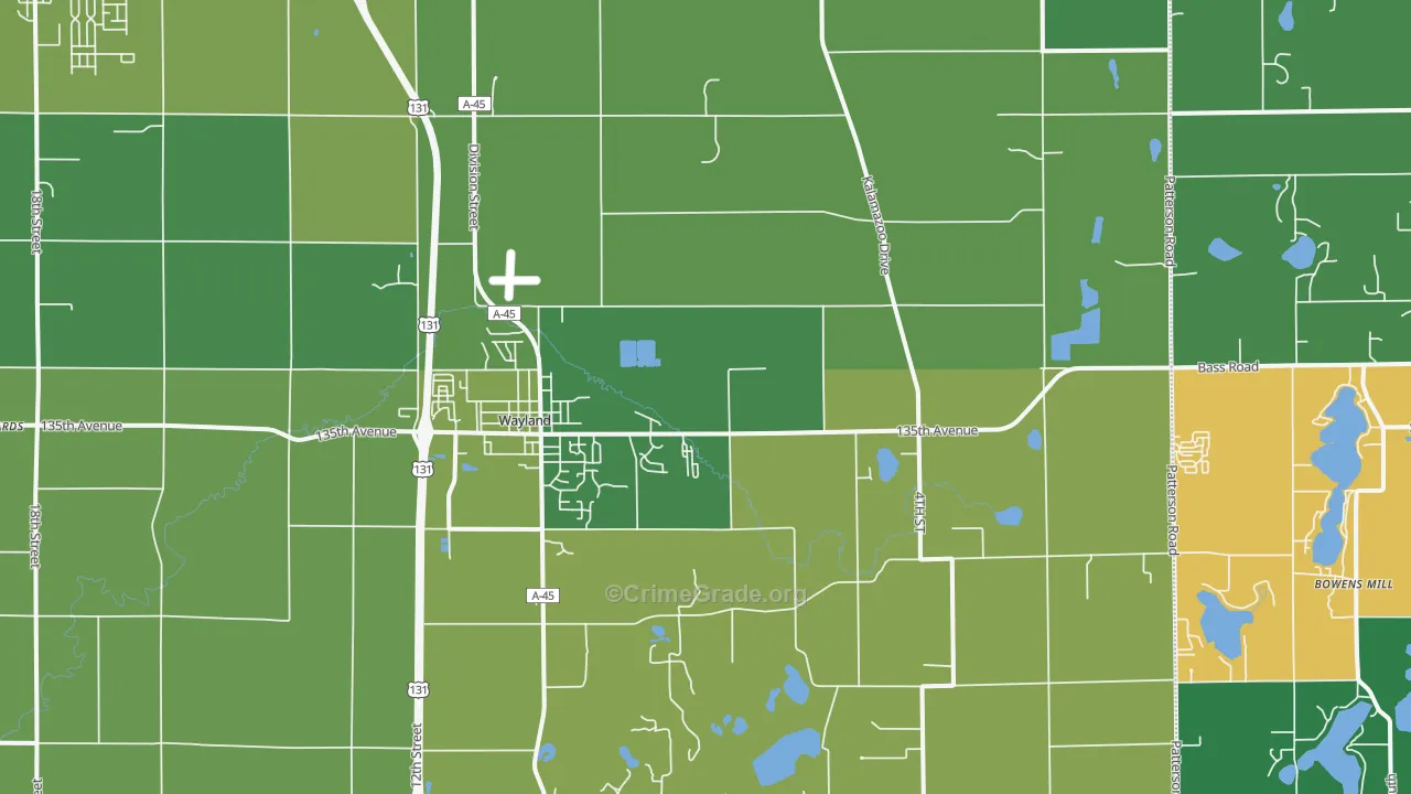 Wayland, MI Map of Burglary Rates