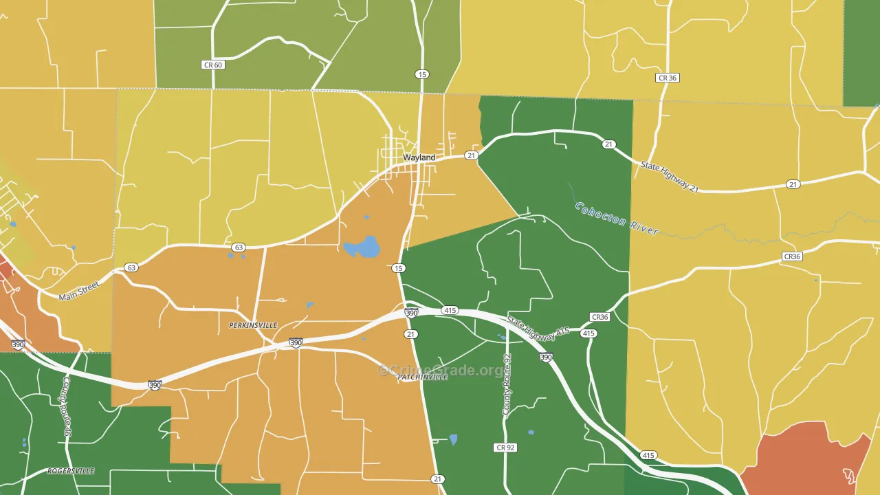 Wayland, NY Map of Burglary Rates