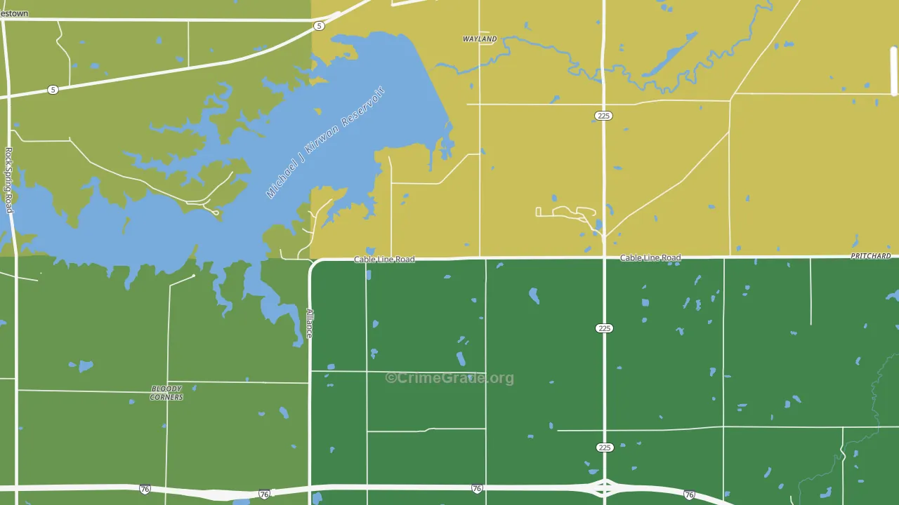 Wayland, OH Map of Burglary Rates