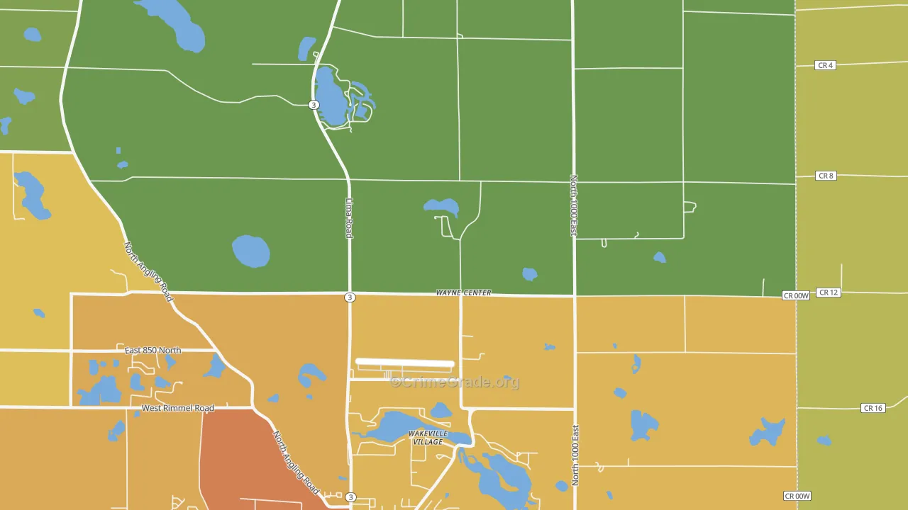 Wayne Center, IN Map of Burglary Rates