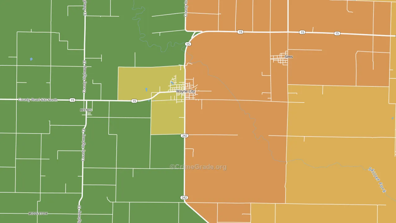 Wayne City, IL Map of Burglary Rates