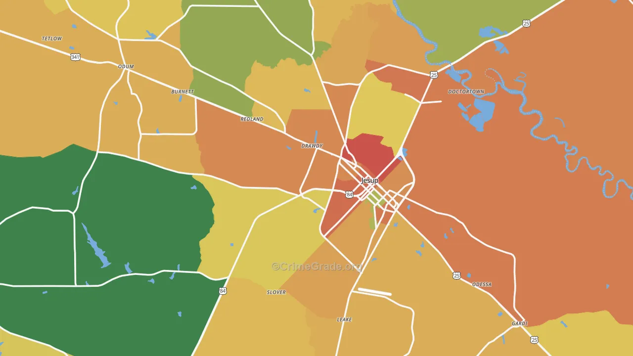Wayne County, GA Map of Burglary Rates