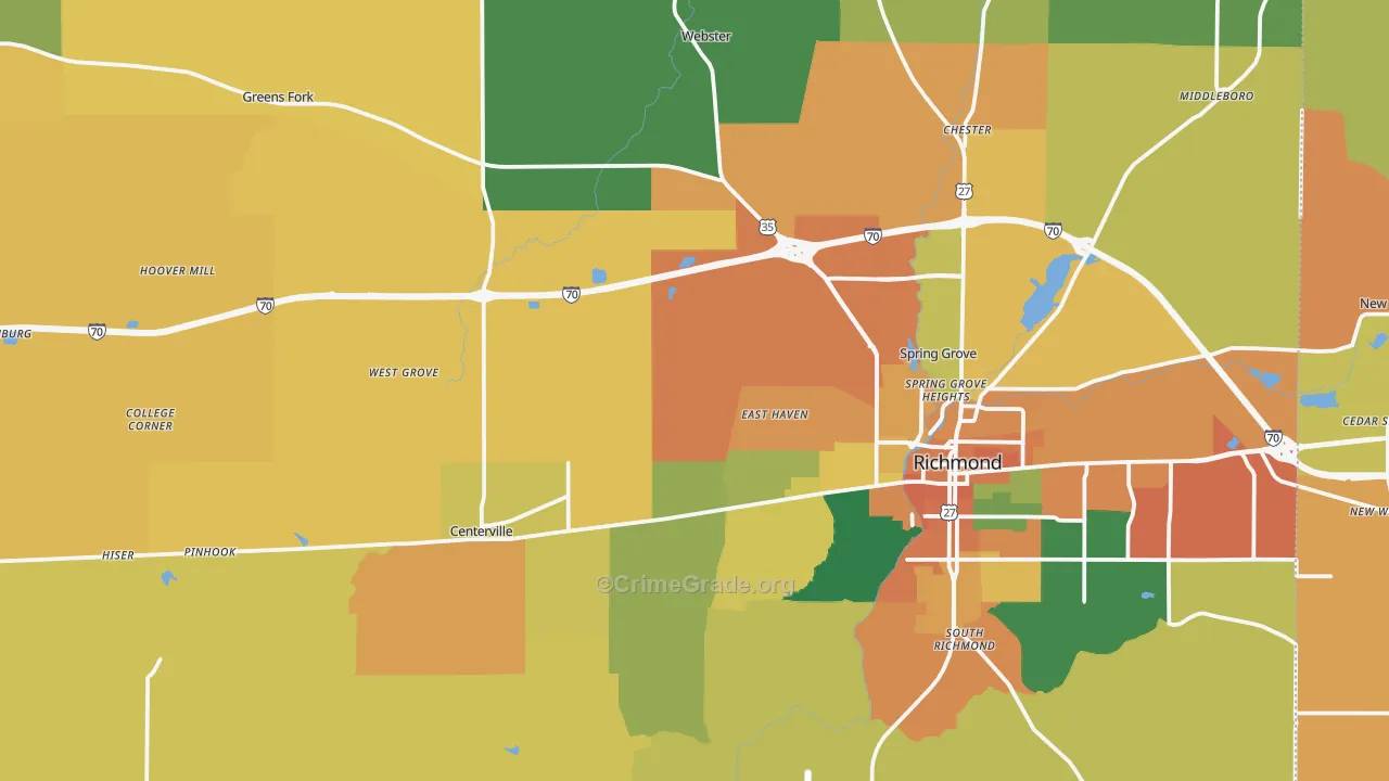 Wayne County, IN Map of Burglary Rates