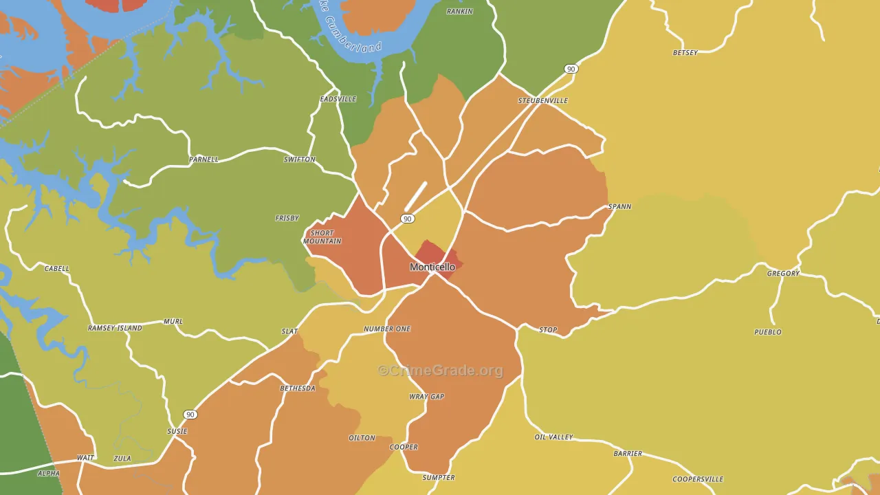 Wayne County, KY Map of Burglary Rates