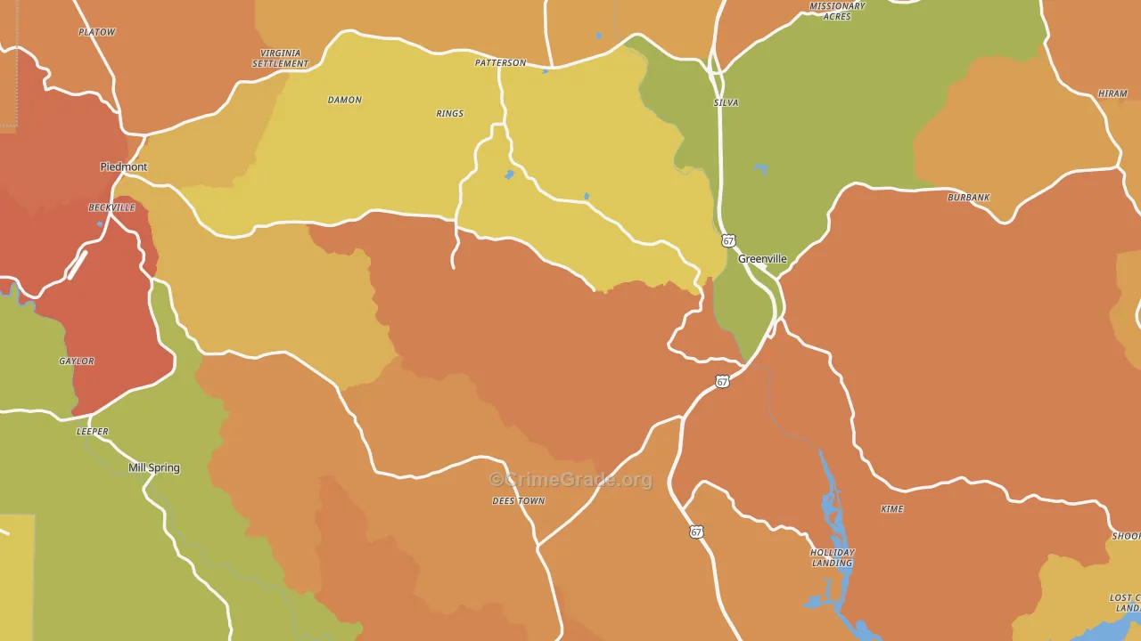 Wayne County, MO Map of Burglary Rates