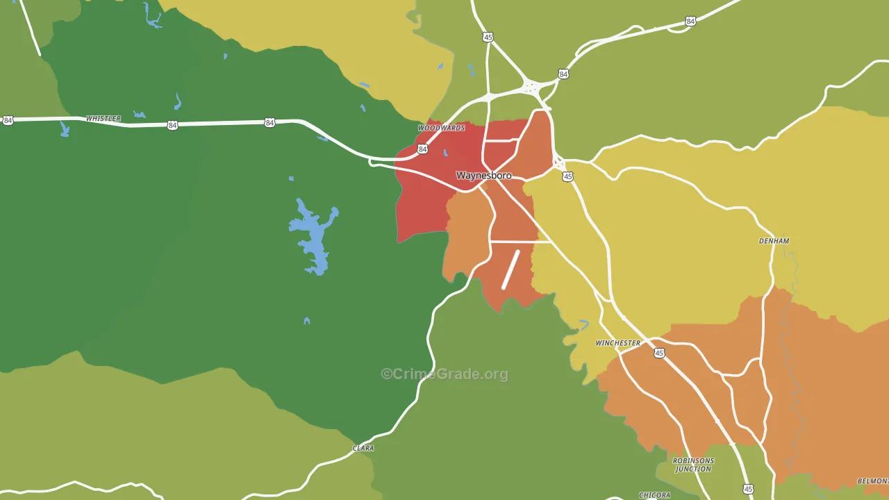 Wayne County, MS Map of Burglary Rates