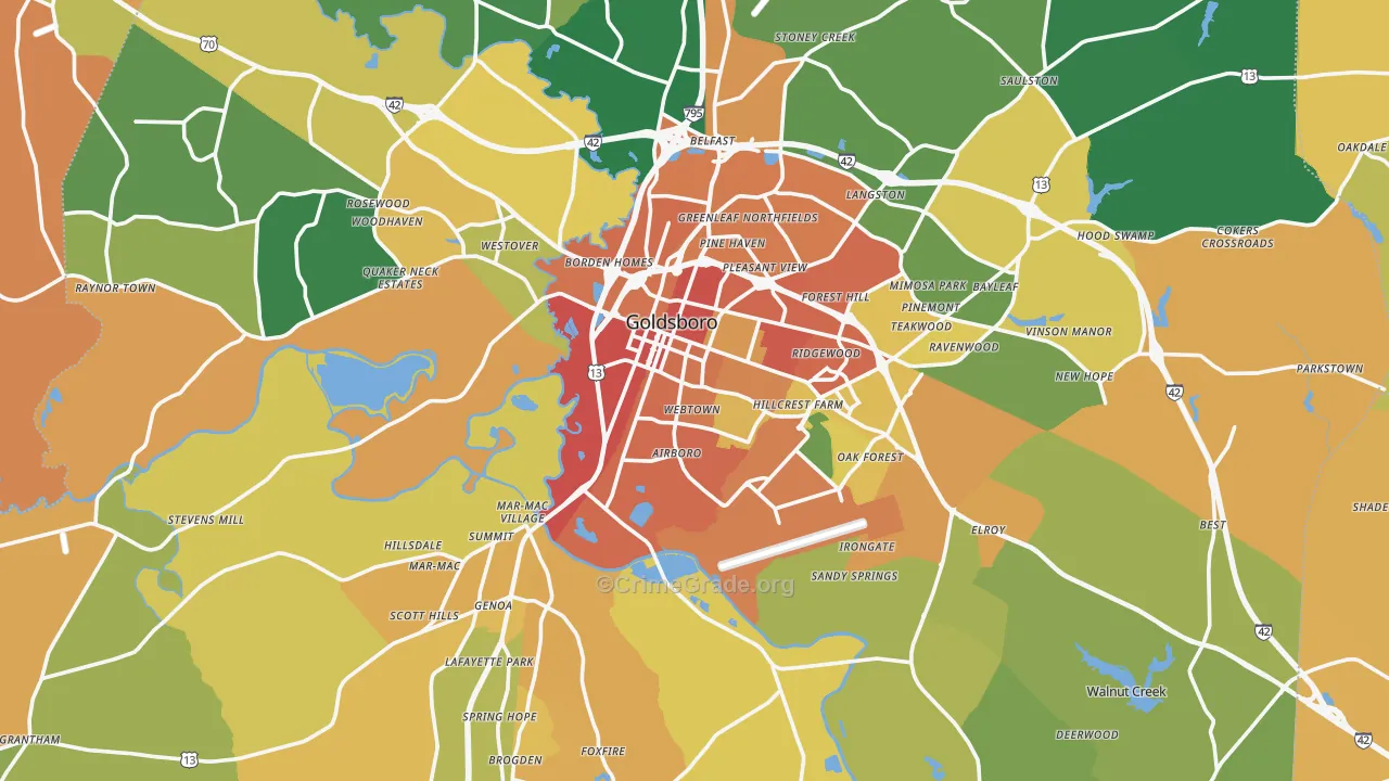 Wayne County, NC Map of Burglary Rates