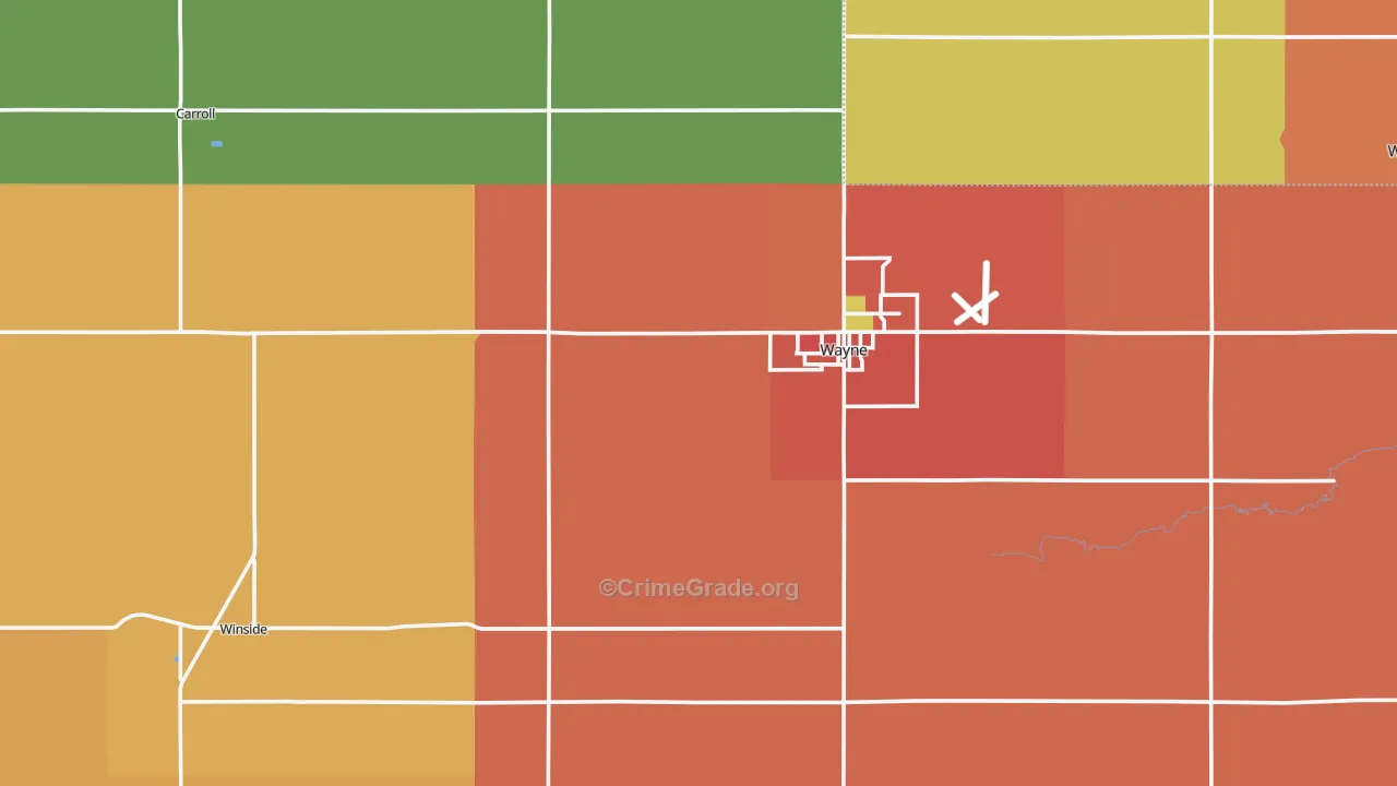Wayne County, NE Map of Burglary Rates