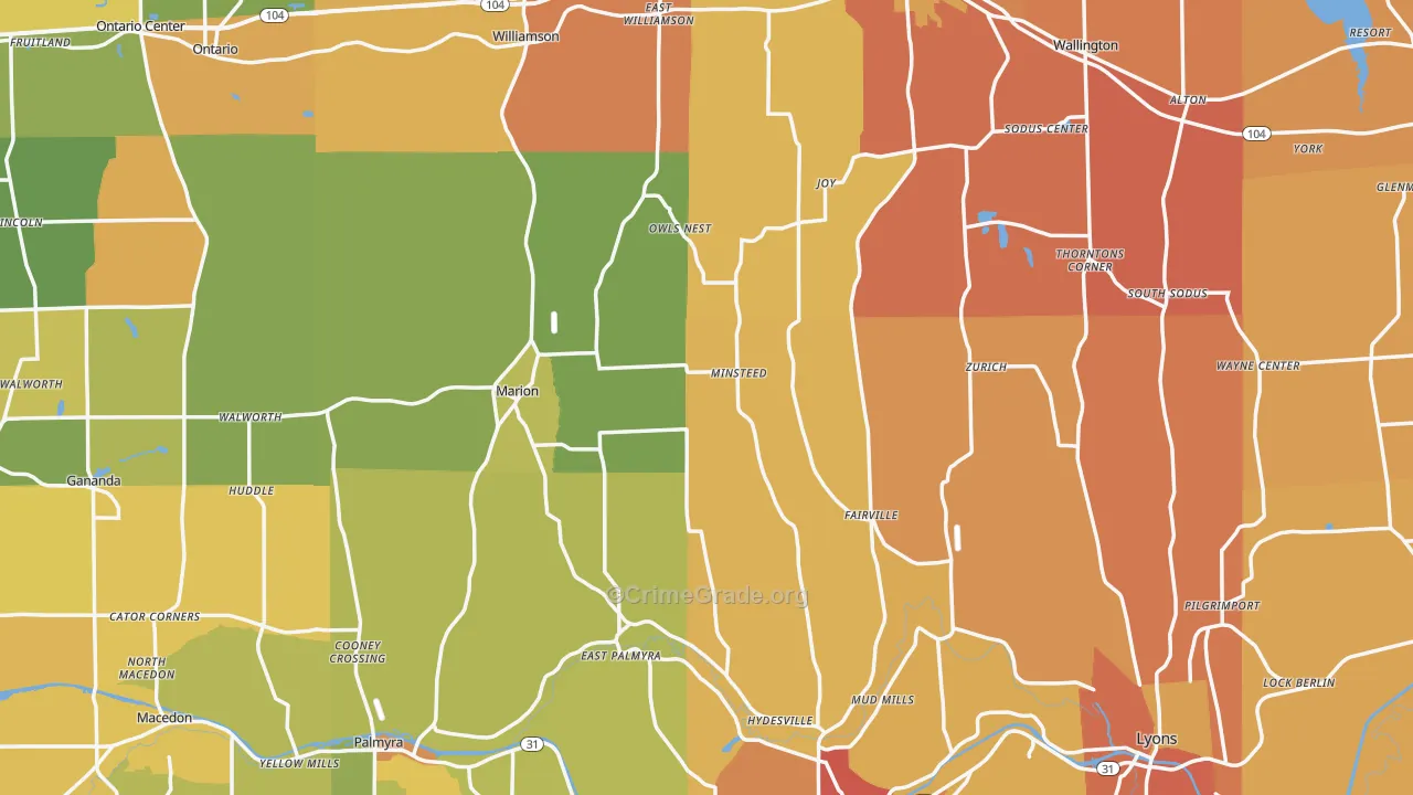 Wayne County, NY Map of Burglary Rates