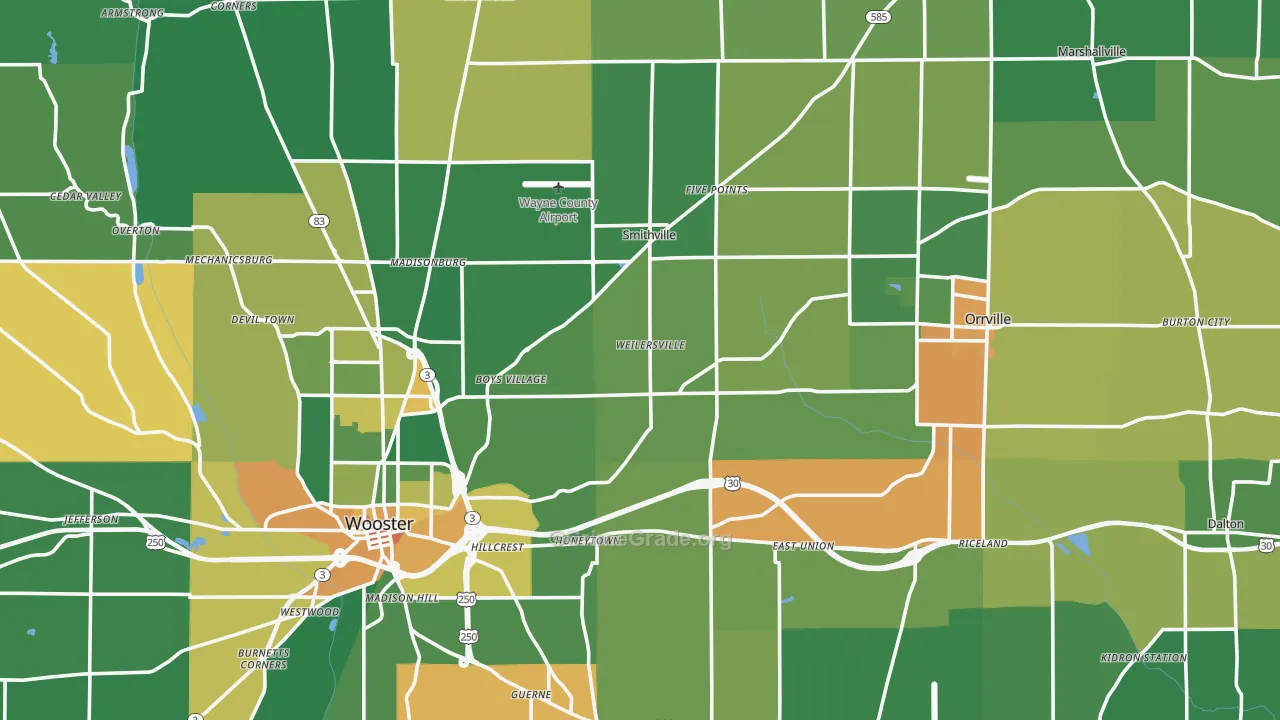 Wayne County, OH Map of Burglary Rates