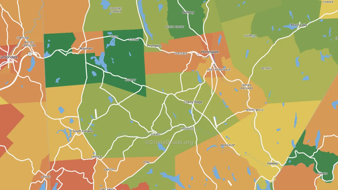 Wayne County, PA Map of Burglary Rates