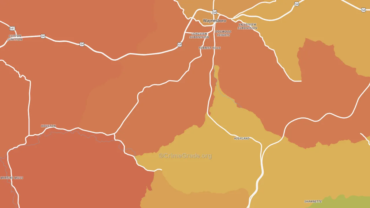 Wayne County, TN Map of Burglary Rates