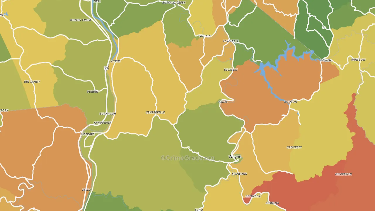 Wayne County, WV Map of Burglary Rates
