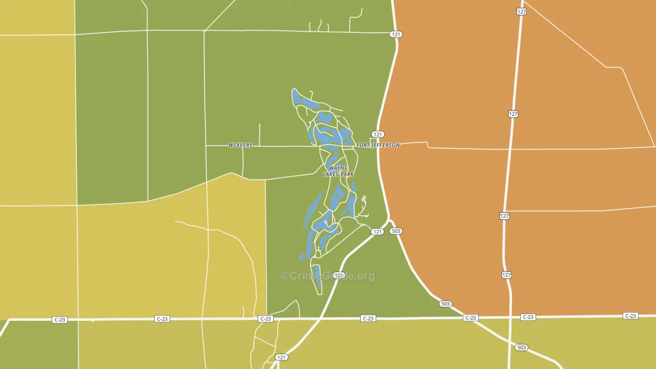 Wayne Lakes, OH Map of Burglary Rates