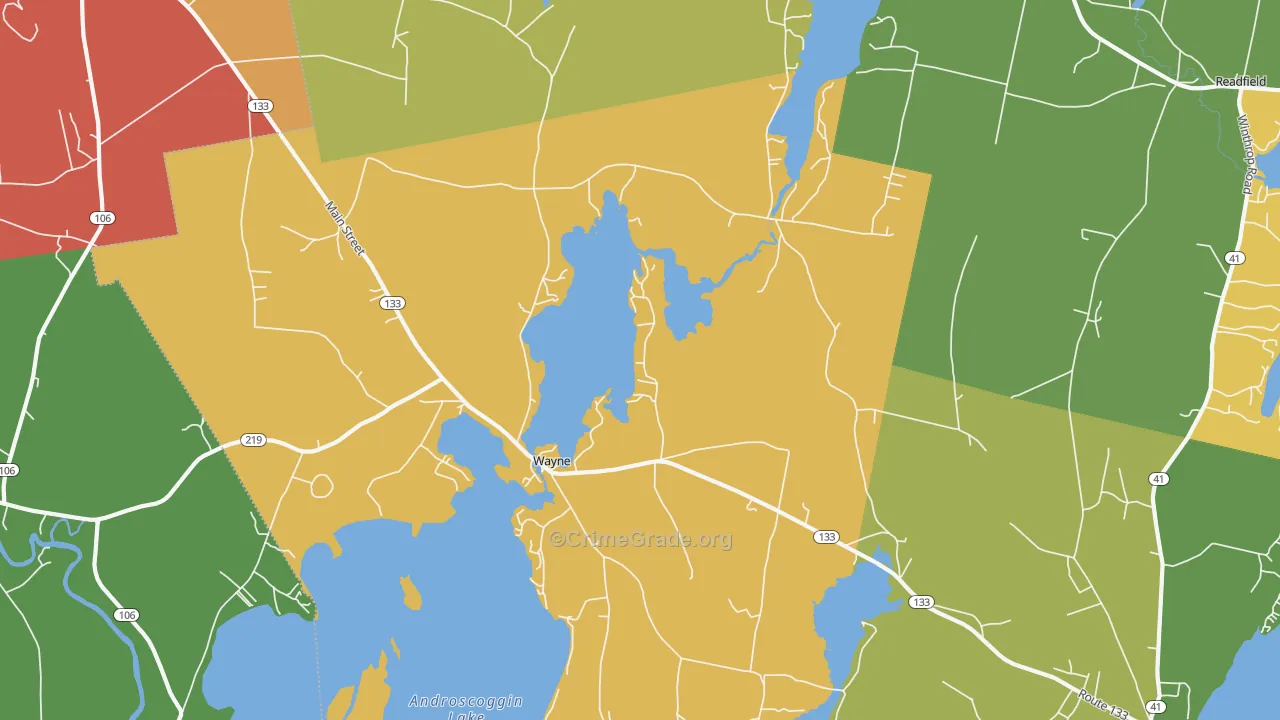 Wayne, ME Map of Burglary Rates