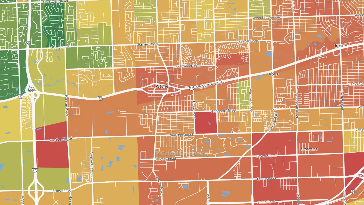 Wayne, MI Map of Burglary Rates