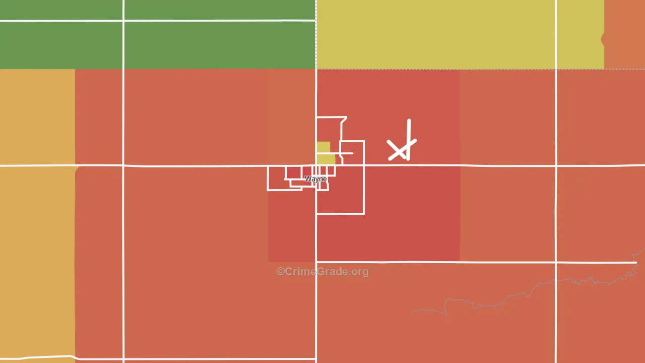 Wayne, NE Map of Burglary Rates