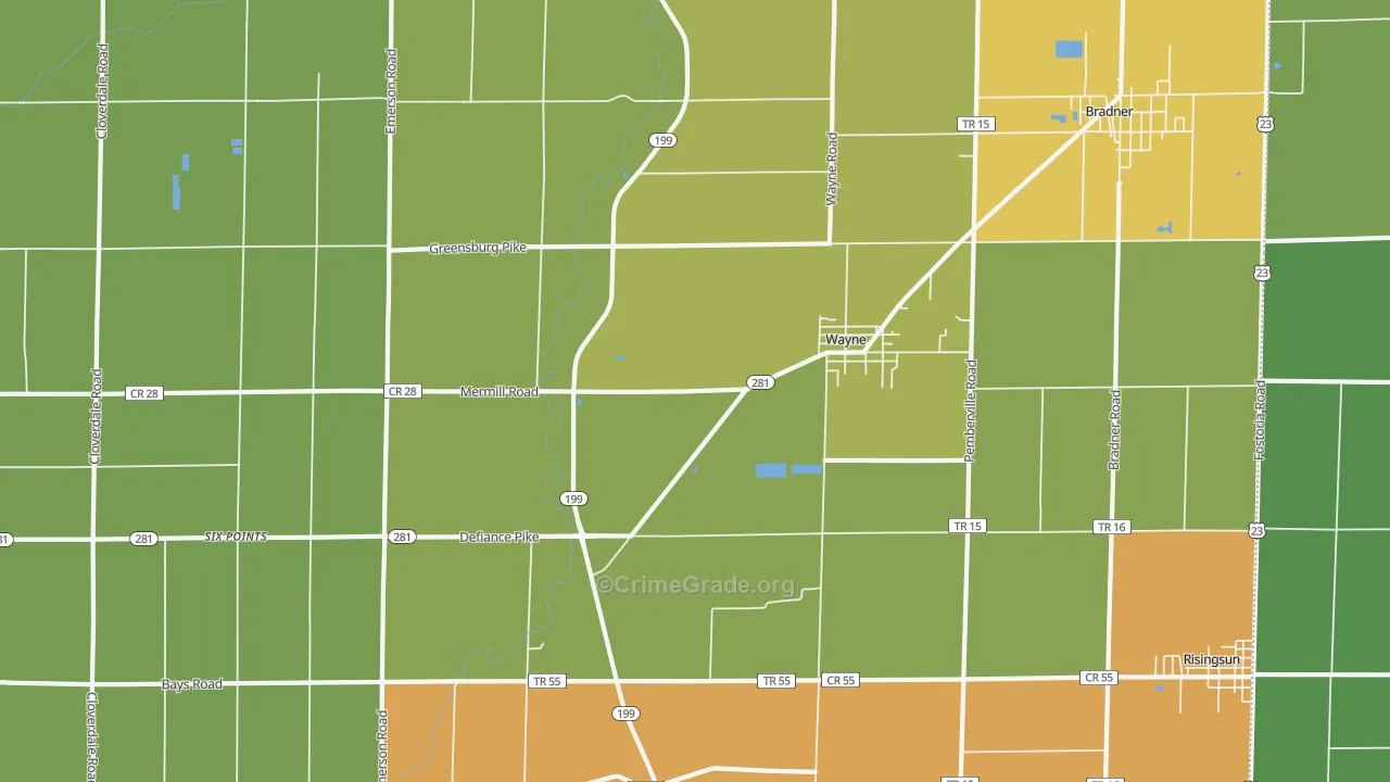 Wayne, OH Map of Burglary Rates