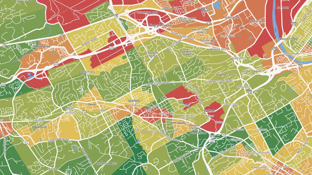 Wayne, PA Map of Burglary Rates