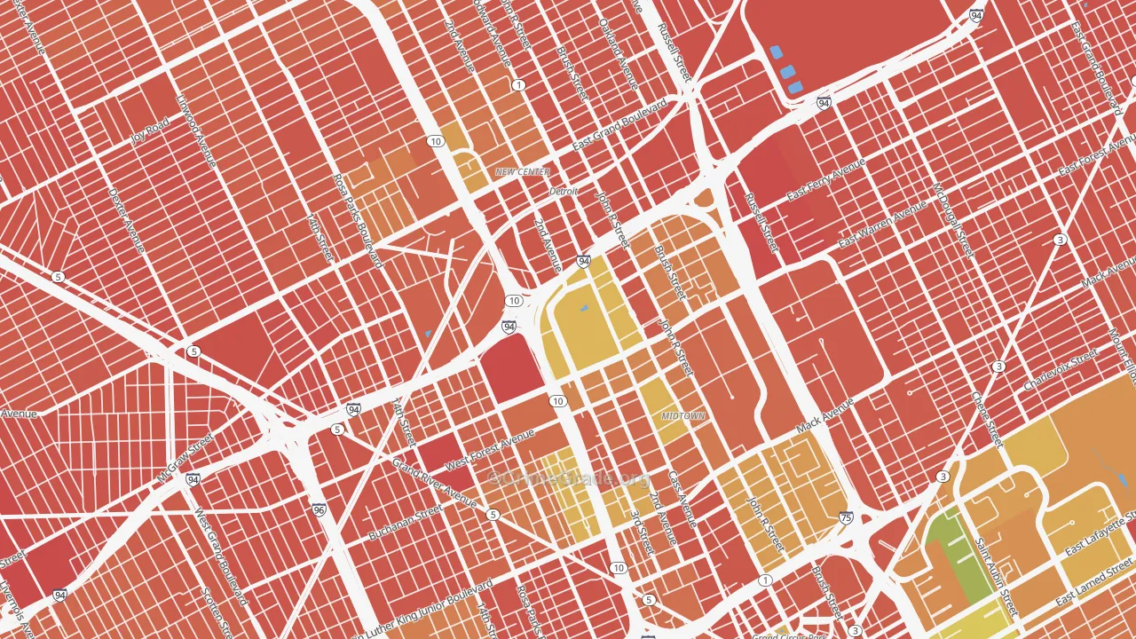 Wayne State, Detroit, MI Map of Burglary Rates