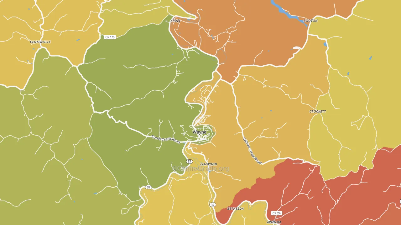 Wayne, WV Map of Burglary Rates