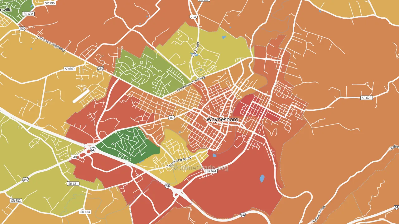 Waynesboro City, VA Map of Burglary Rates