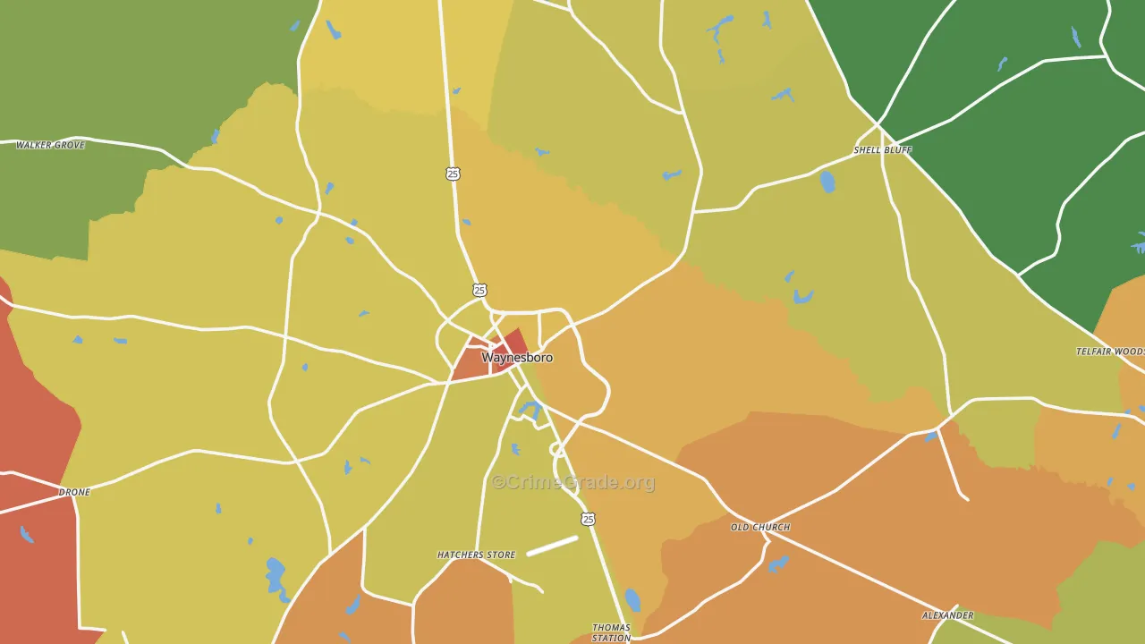 Waynesboro, GA Map of Burglary Rates