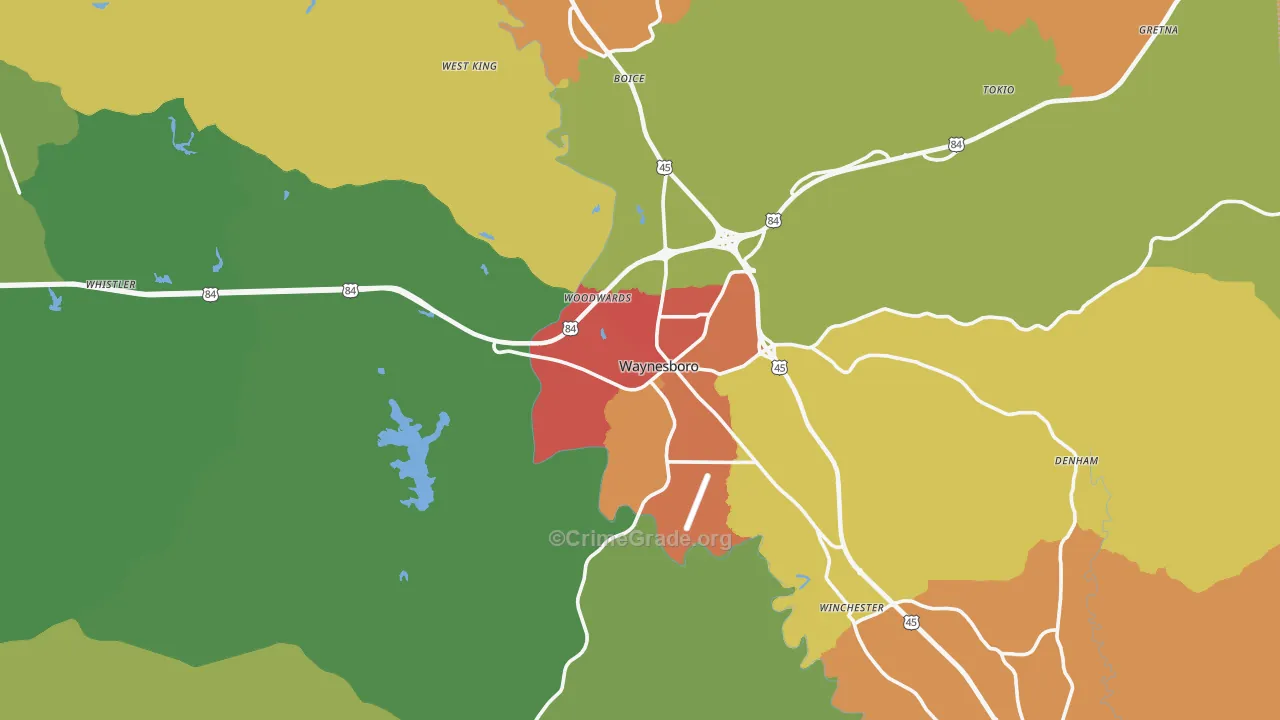 Waynesboro, MS Map of Burglary Rates