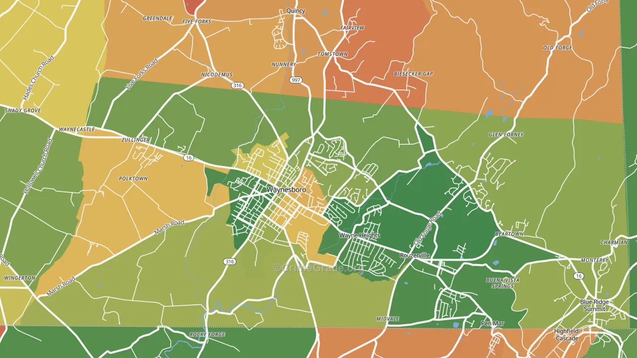 Waynesboro, PA Map of Burglary Rates