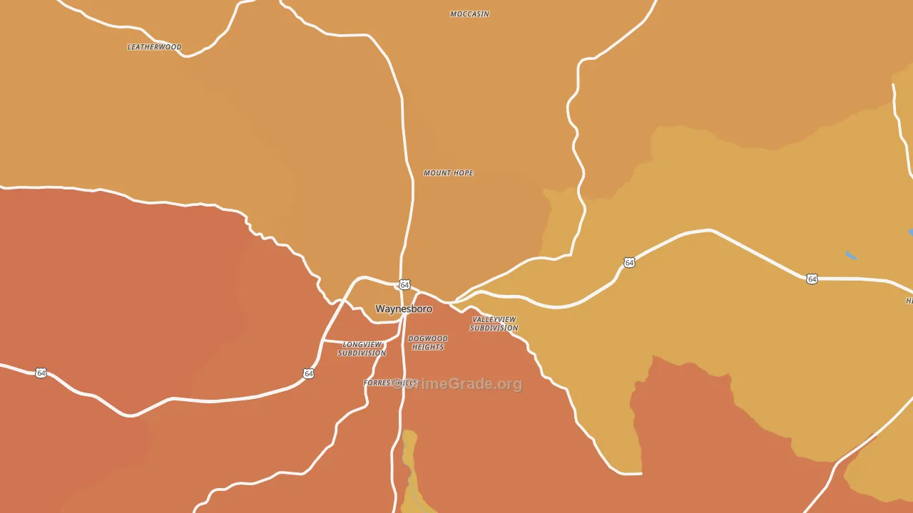 Waynesboro, TN Map of Burglary Rates