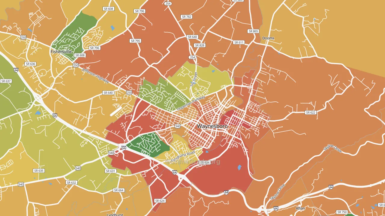 Waynesboro, VA Map of Burglary Rates