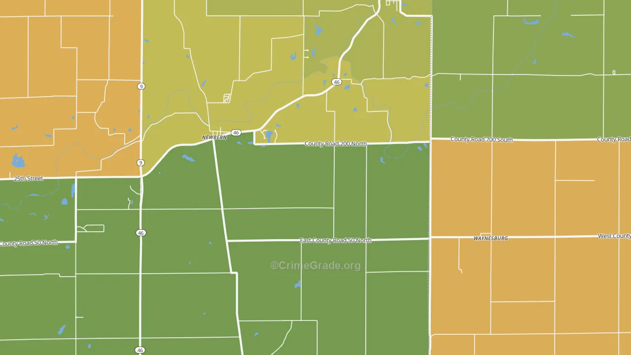 Waynesburg, IN Map of Burglary Rates