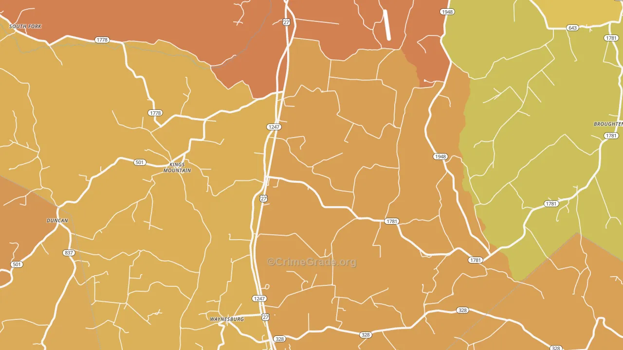 Waynesburg, KY Map of Burglary Rates