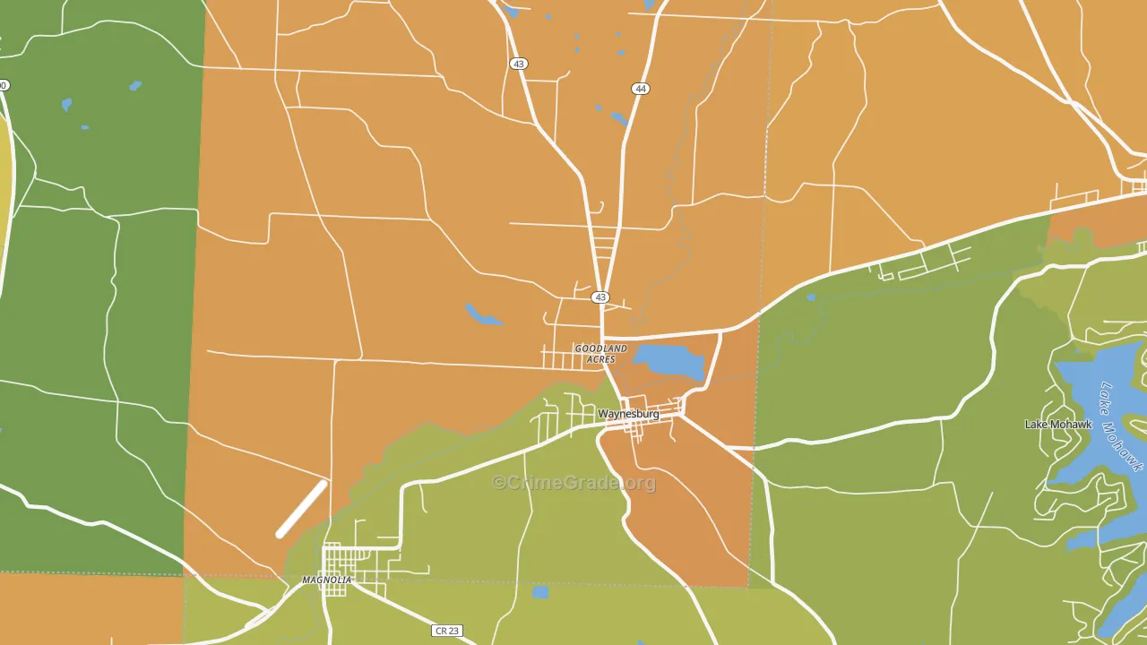 Waynesburg, OH Map of Burglary Rates
