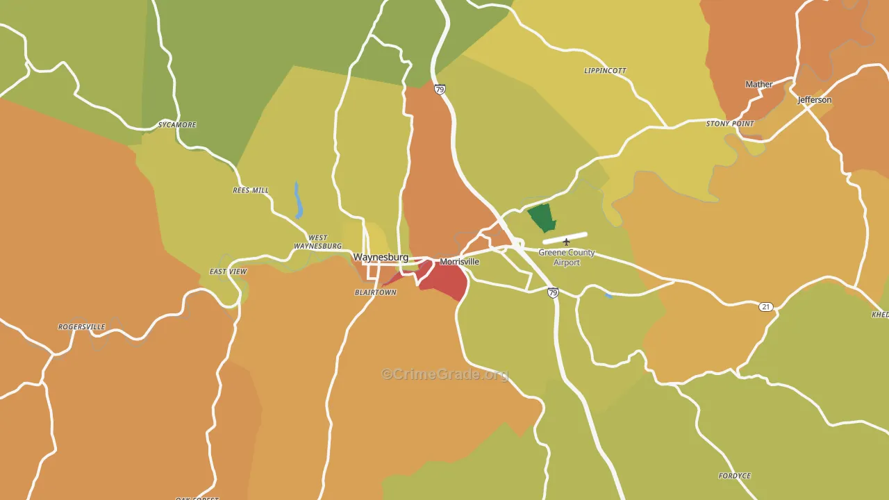 Waynesburg, PA Map of Burglary Rates