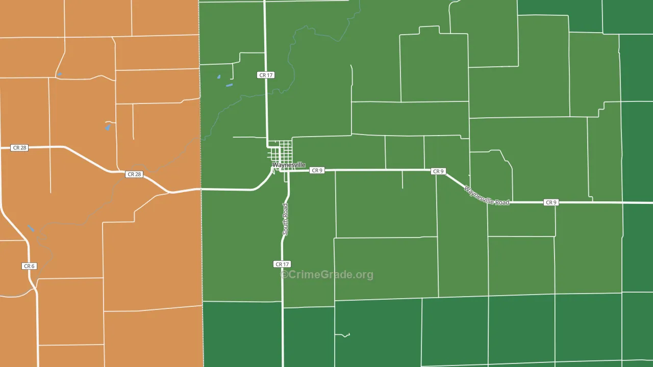 Waynesville, IL Map of Burglary Rates