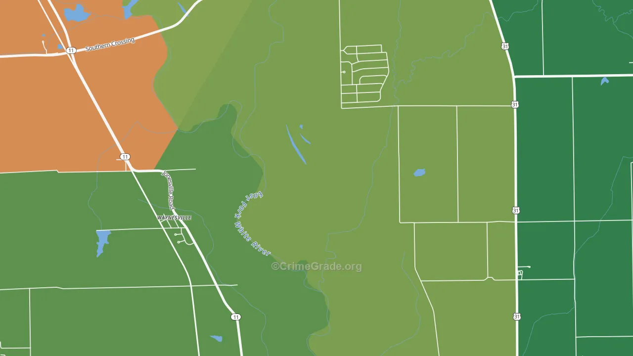Waynesville, IN Map of Burglary Rates